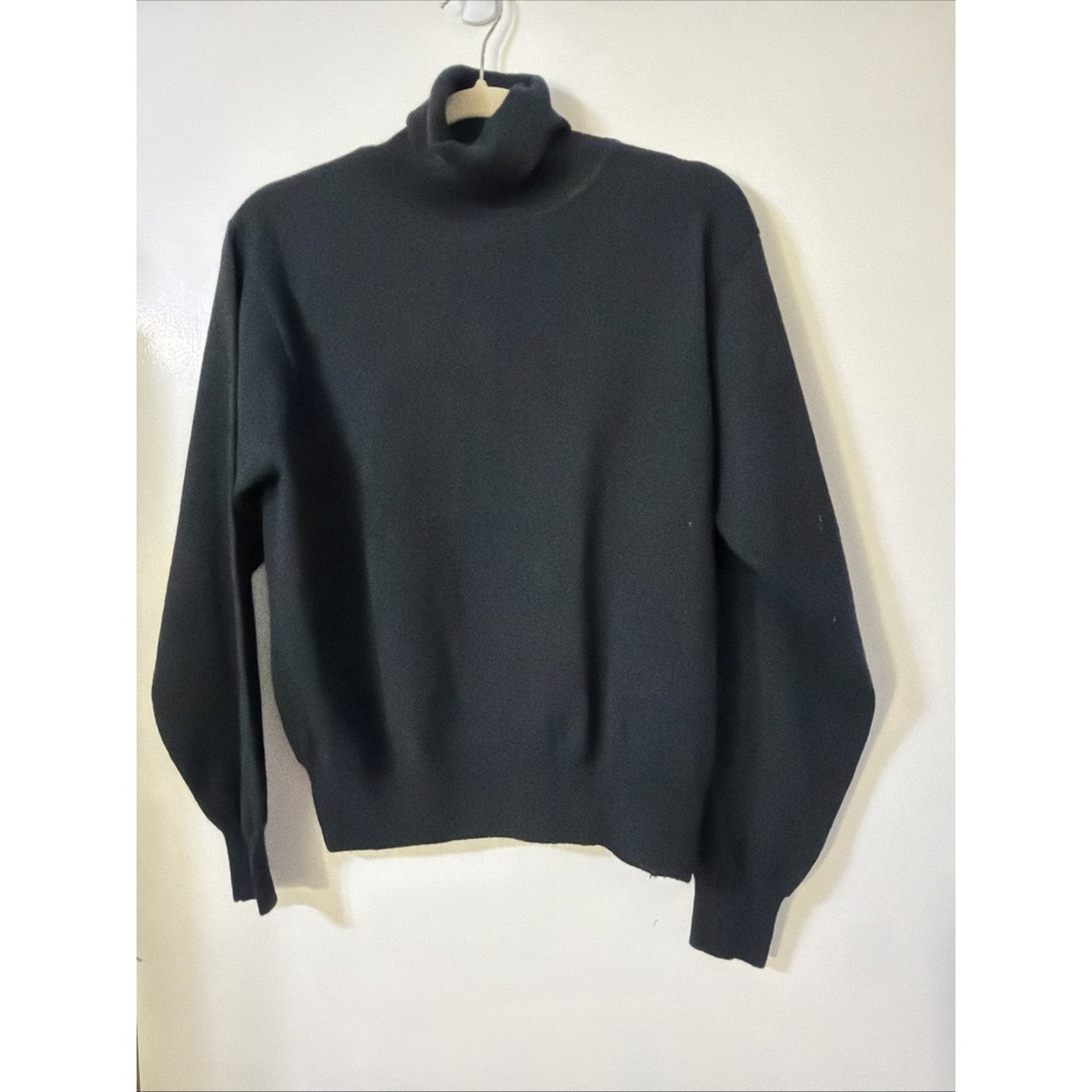 Jeanne Pierre 100% Merino Wool Black Knit Turtleneck Sweater Preppy Quite Luxury